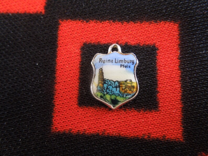 Enamel Silver Ruine Limburg Charm Ruins of Limburg Abbey Germany Scenic Travel Shield 800 Silver Charm for Bracelet from Charmhuntress 06940
