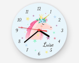 Kinderzimmer Wanduhr Einhorn Mädchen Uhr mit Name Sterne