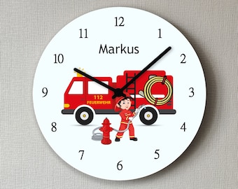 Kinderzimmer Uhr Feuerwehr personalisiert Kinderuhr Jungen Wanduhr ohne Ticken