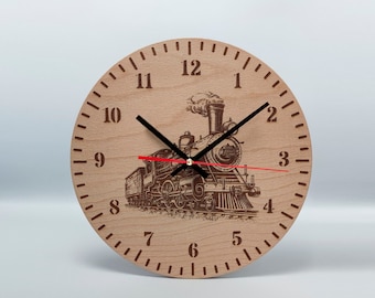 Große Holz Wanduhr 30 cm lautlos Dampflok Eisenbahn Wohnzimmeruhr