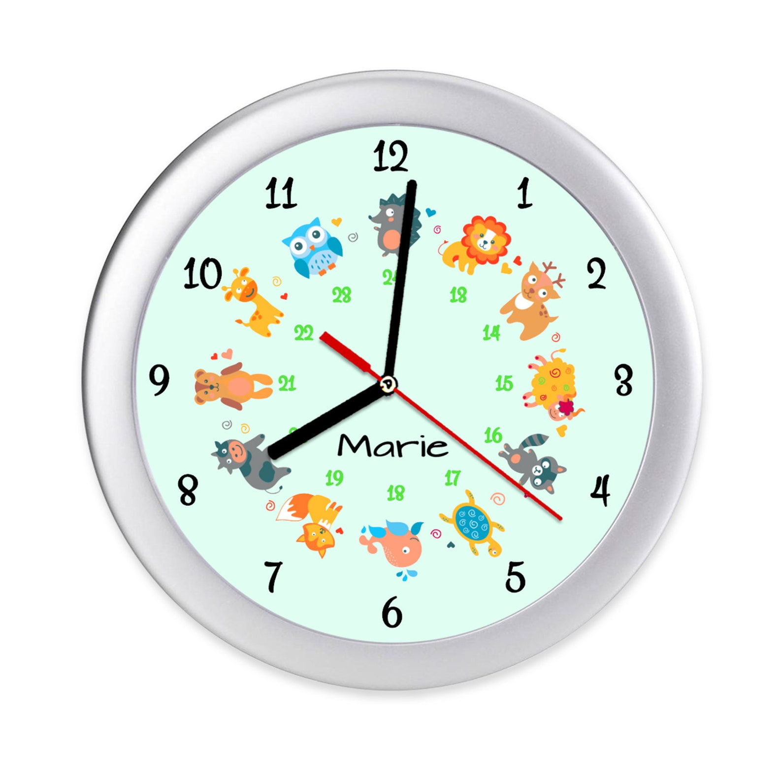 Wanduhr mit 12 Tiere Kinderzimmer Uhr Igel Löwe Eule Bär | Etsy