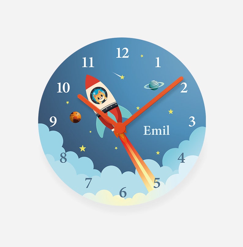 Wanduhr Rakete Weltall Personalisiert mit Name ...