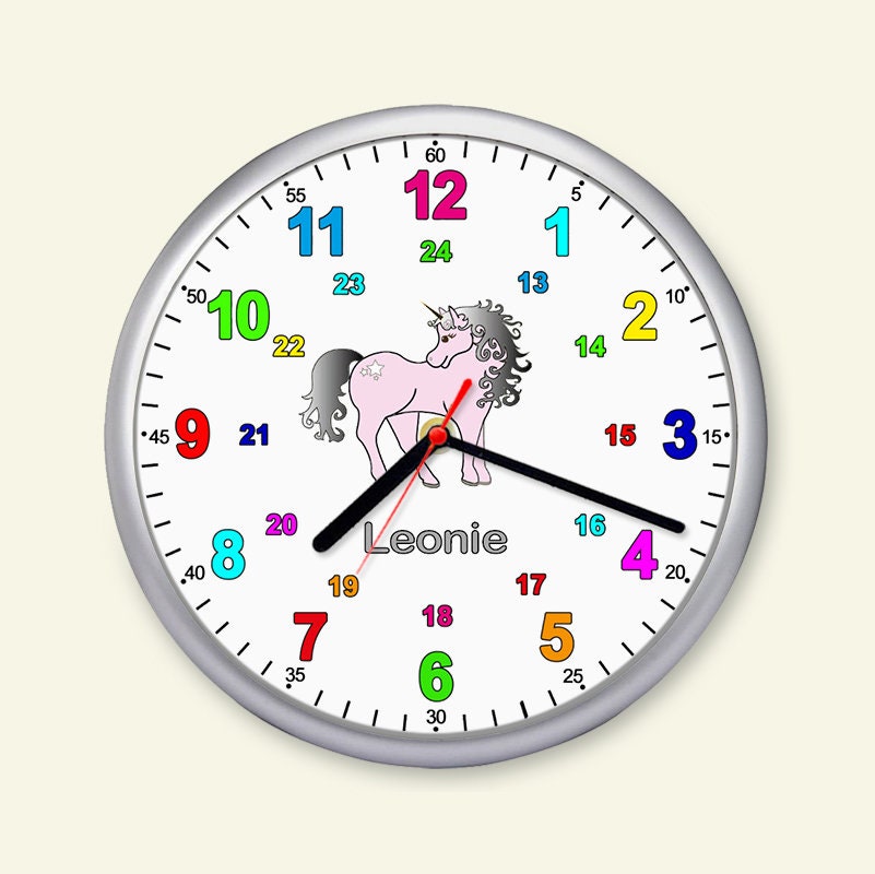 Kinder Wanduhr Pferd Personalisiert - Lernuhr Mit Name 25cm