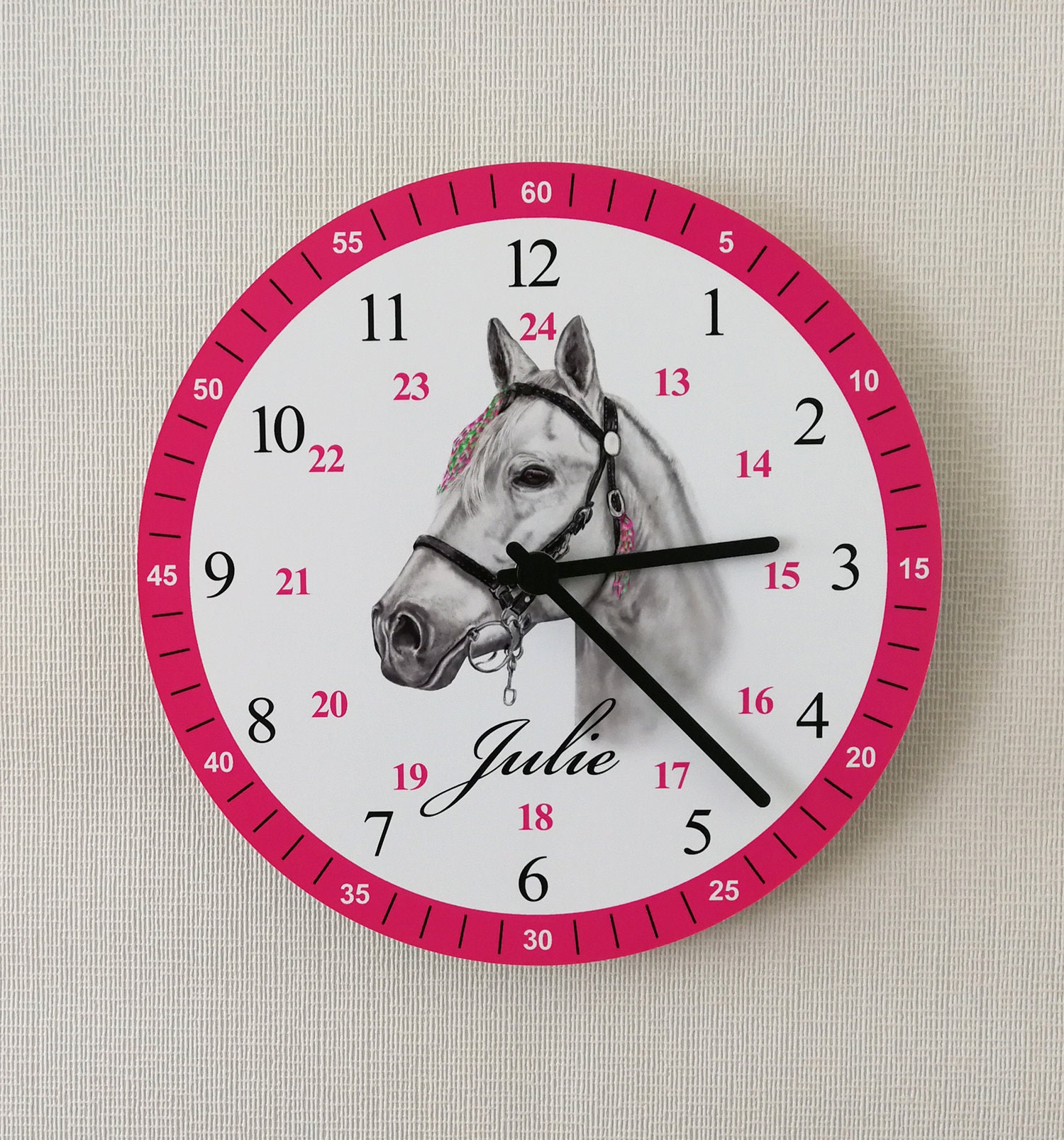 Kinderwanduhr Pferd Ohne Ticken Lernuhr Wanduhr Mit Namen Kinder