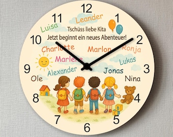 Personalisierte Abschiedsuhr für die Kita – Geschenk zum Kita-Abschied – Wanduhr für Kinder – Kindergarten Abschiedsgeschenk – mit Namen