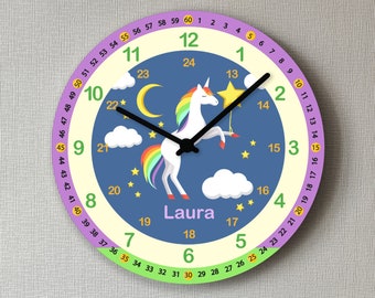 Lernuhr Einhorn Mädchen Uhr Kinder Wanduhr Kinderuhr ohne Ticken