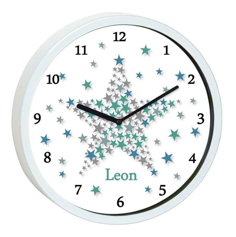 Elegant Kinderzimmer Uhr Junge Kinder Wanduhr Sterne Junge personalisiert mit Namen Stern