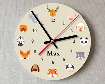 Wanduhr Kinderzimmer 12 Tiere Mädchen Junge Uhr 25 cm Kinder Deko Uhr ohne Ticken