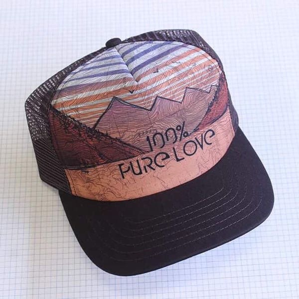 Cut Threads, 100% Pure Love, Trucker Hat, Sunset Artwork