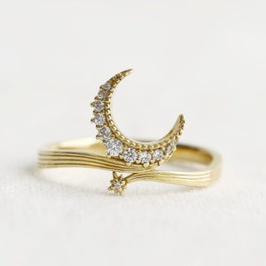 Moon dance ring, statement ring, crescent ring, moon jewelry, gold ring, diamond ring Bild 1