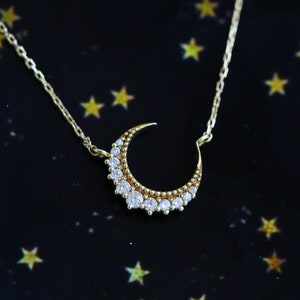 Moon dance necklace, statement necklace, victorian crescent necklace, moon pendant necklace, moon jewelry, diamond necklace, gold, silver Bild 1