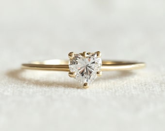 Amour ring, solitaire ring, heart ring, moissanite ring