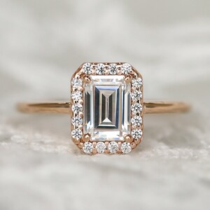 Emerald cut halo ring, Engagement ring, solitaire ring, emerald cut ring, bridal jewelry, proposal ring, gift for women, promise ring, gift image 1