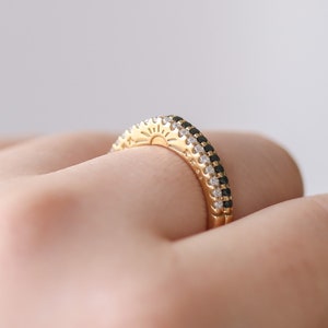 Sunrise half eternity ring, diamond ring, simple ring, stackable ring, silver ring, solid gold ring, wedding band, gift for her, sun ring