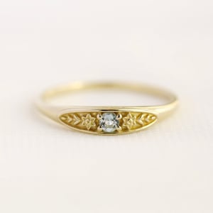 March birth ring, birthstone ring, birthflower ring, aquamarine ring, gemstone ring, signet ring, gold ring, silver ring, meaningful jewelry