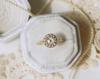 Belle Fleur Ring, engagement ring, statement ring, classic ring, vintage mood ring, pearl ring, moissanite ring, rose cut ring
