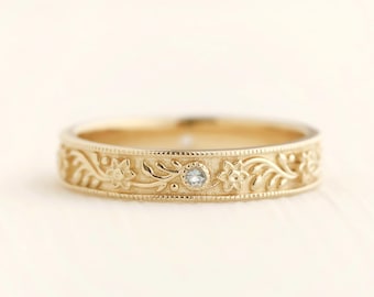 March eternity band, birthstone ring, birthflower ring, aquamarine ring, daffodil ring, engraving ring, gold ring, statement ring, gift