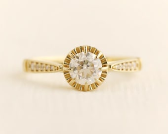 Amelie ring, engagement ring, solitaire ring, old European cut ring, gold ring, moissanite ring, diamond ring, wedding ring, bridal ring