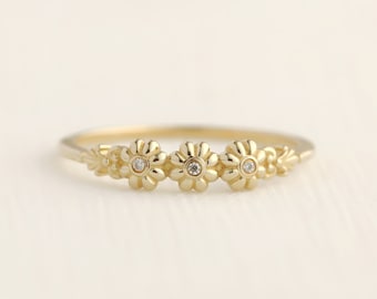 Marigold ring, flower ring, statement ring, wedding band, stacking ring, instant heirloom ring, diamond ring, vintage design ring, gold ring
