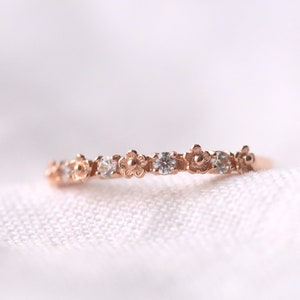 Tiny flower and cz ring, rose gold ring, silver ring, flower ring, dainty ring, rose gold jewelry, zirconia ring, bridesmaid gift, band ring