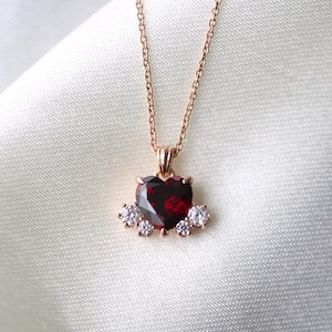 Garnet Heart necklace, pendant necklace, red heart necklace, charm necklace, heart jewelry, rose gold necklace, silver necklace, gift idea