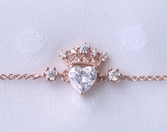 Rose gold crown heart bracelet, crown bracelet, chain bracelet, bracelet for women, charm bracelet, silver bracelet, gift for women, jewelry