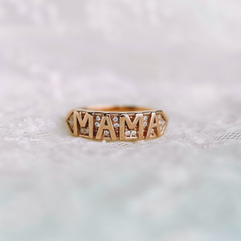 Mama ring, diamond ring, ringband, stackable ring, silver ring, solid gold ring, wedding band, gift for her, stacking ring, meaningful gift image 7