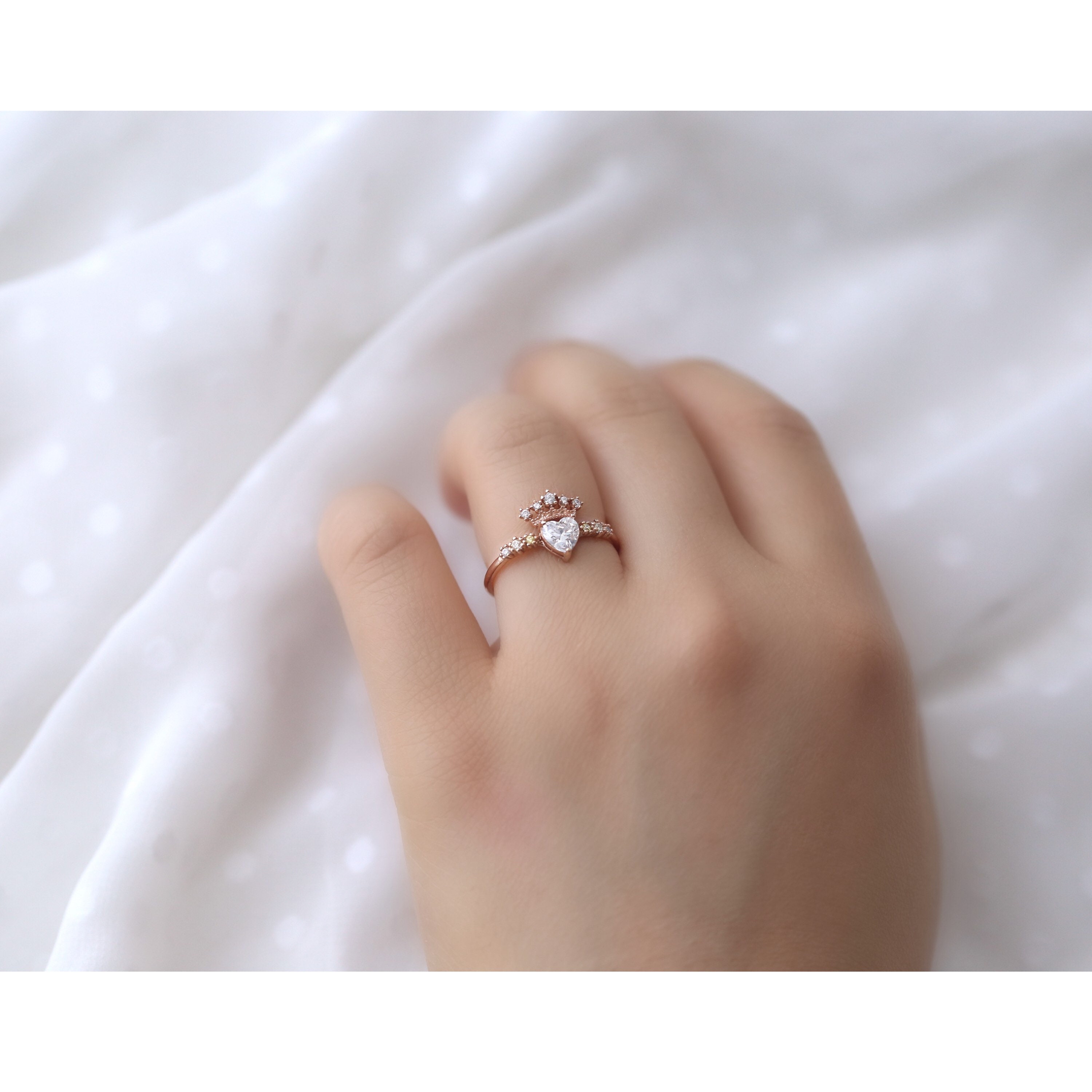 Rose Gold Crown Heart Ring Crown Ring Statement Ring Heart Etsy Canada