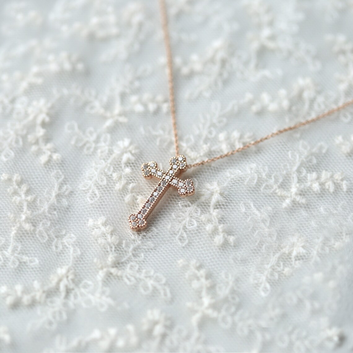 Cross Necklace Cross Charm Necklace Brilliant Cut Stone Etsy