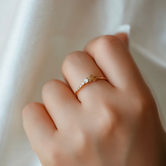 Shooting Star Ring, Tiny Star Ring, Statement Ring, Gold Ring, Rose Gold Ring, White Gold Ring, Stackable Ring, Star Ring, Gift for Her