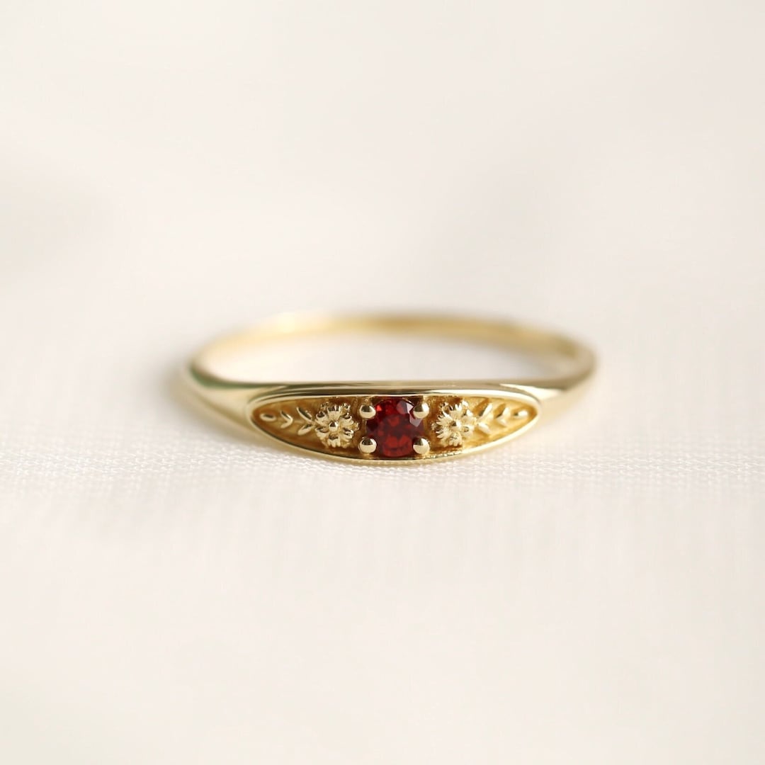 January Birth Ring, Garnet Ring, Birthstone Ring, Birthflower Ring ...
