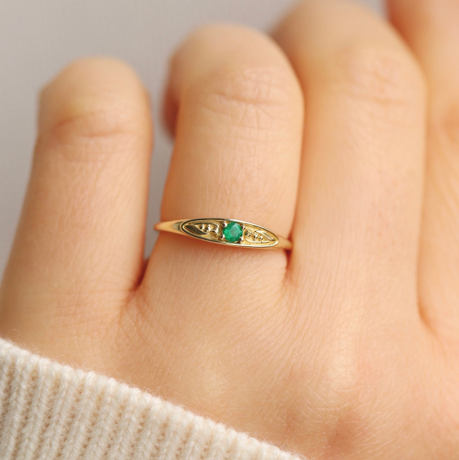 May Birth Ring, Emerald Ring, Gemstone Ring, Lily of the Valley Ring ...