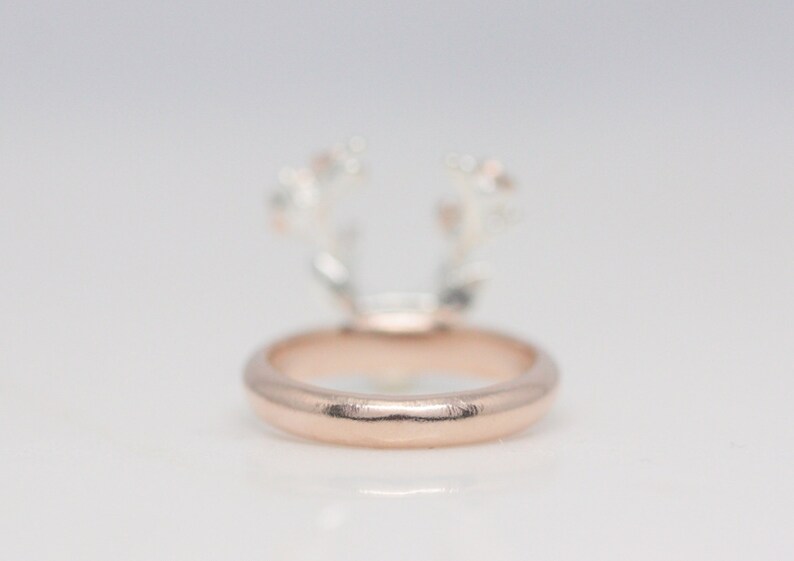 Flower deer ring, rose gold deer ring, antler ring, flower ring, animal ring, rose gold jewelry, silver ring, gift for her, bridesmaid gift image 5