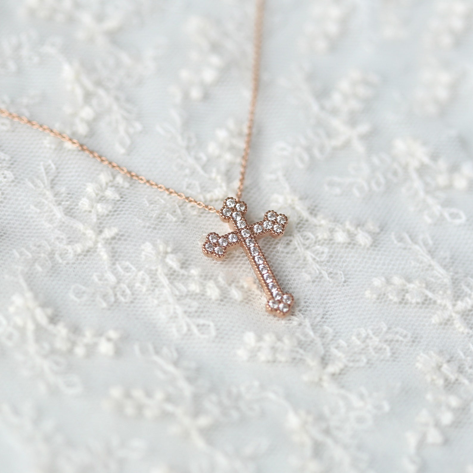 Cross Necklace Cross Charm Necklace Brilliant Cut Stone Etsy