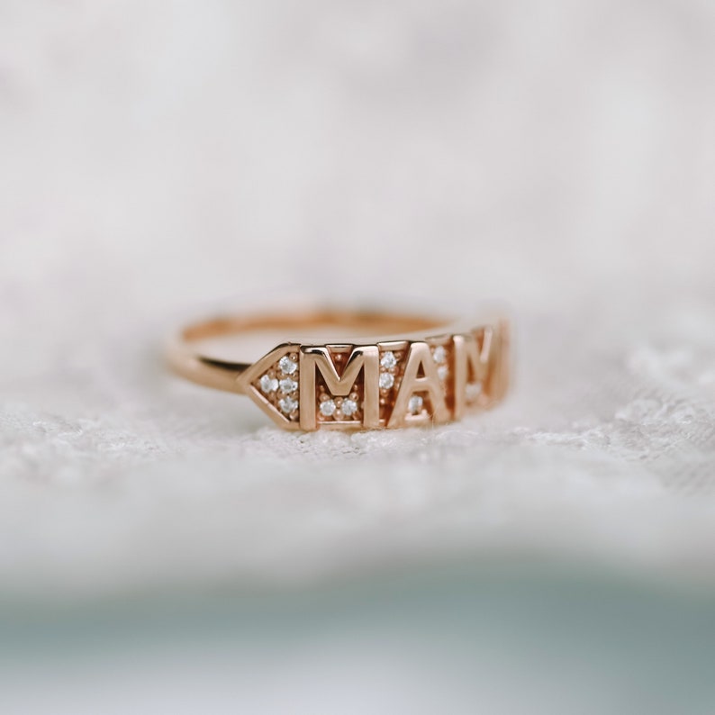 Mama ring, diamond ring, ringband, stackable ring, silver ring, solid gold ring, wedding band, gift for her, stacking ring, meaningful gift image 10