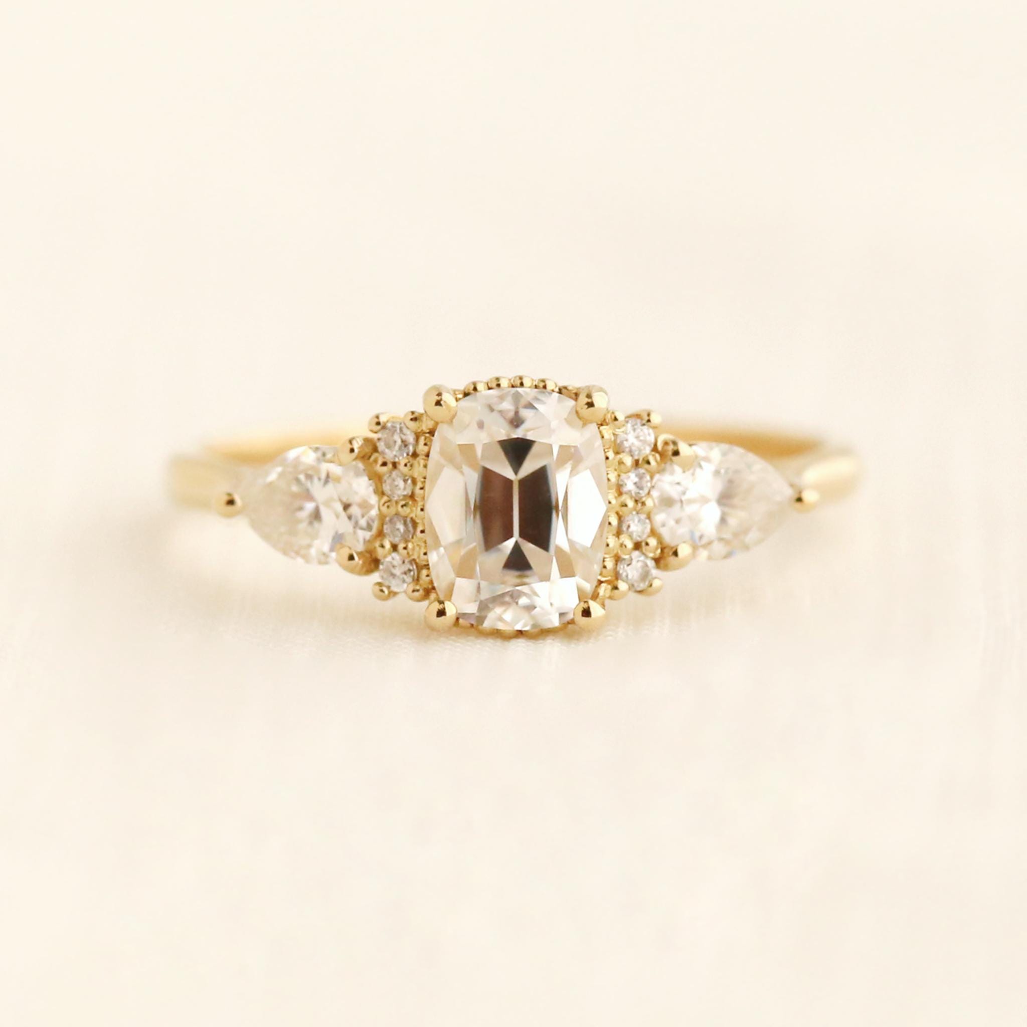 Clarté ring, engagement ring, wedding ring, bridal ring, three stone ring, moissanite ring, lab grown diamond ring, gold ring, silver ring