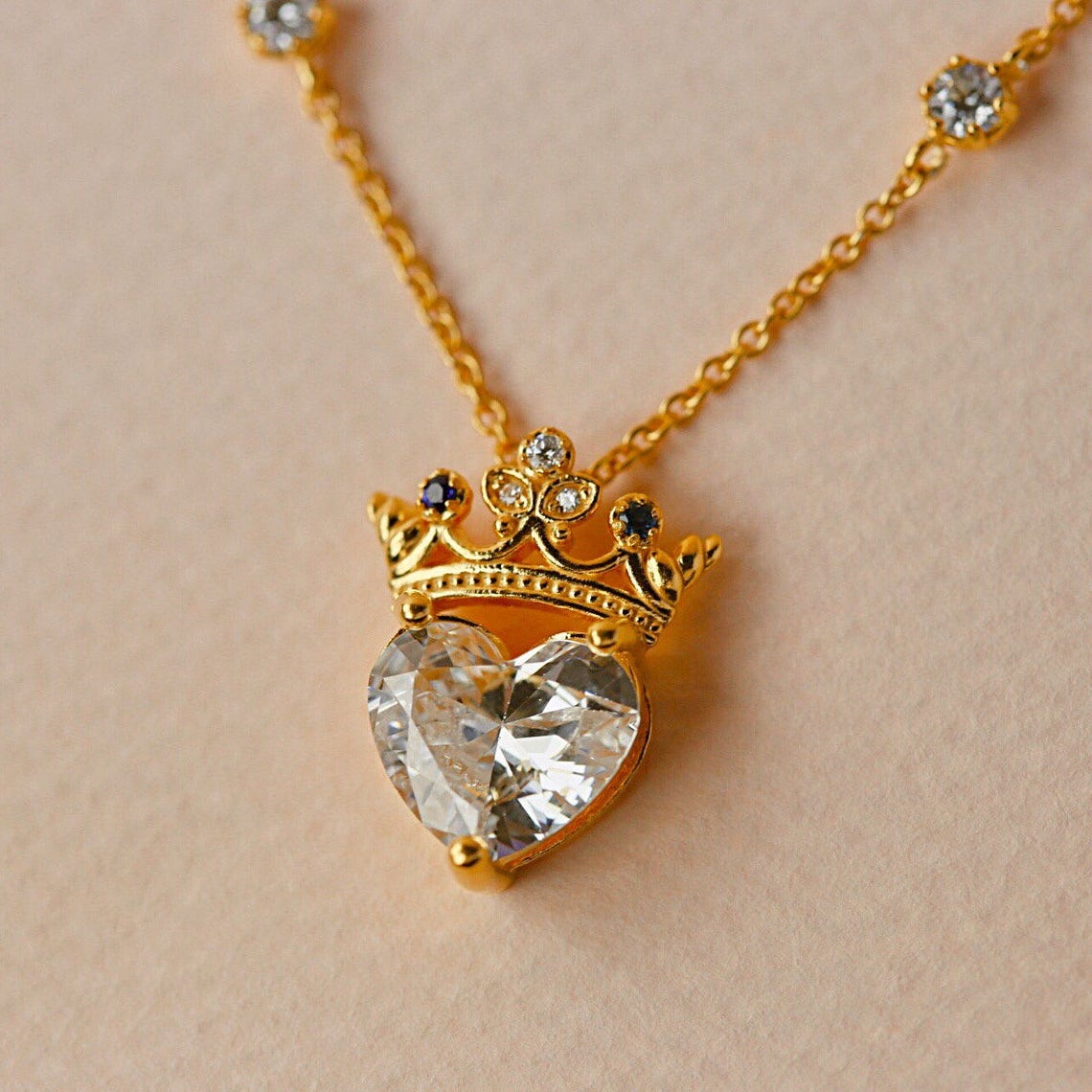Crown heart necklace queen necklace pendant necklace Etsy