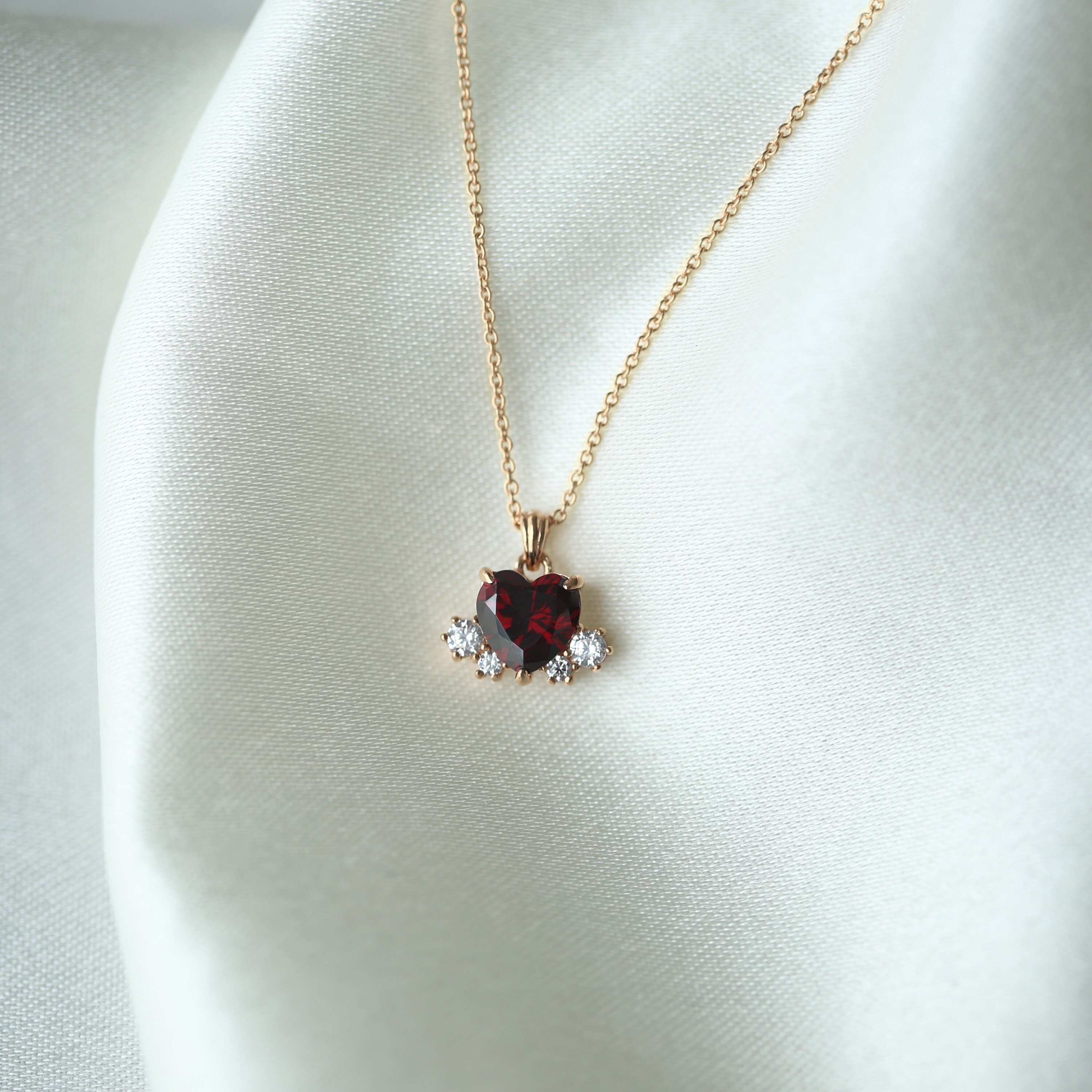 Garnet Heart Necklace Pendant Necklace 