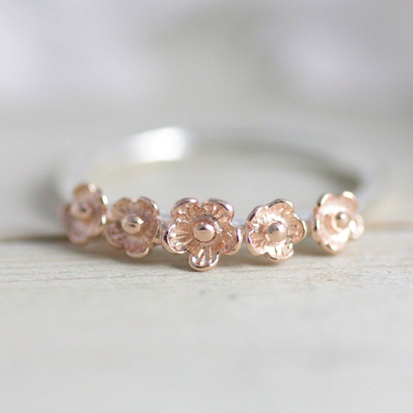 Cherry blossom ring, rose gold flower ring, rose gold jewelry, flower jewelry, pink jewelry, silver ring, two tone ring, bridesmaid gift