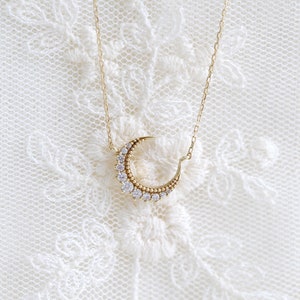 Moon dance necklace, statement necklace, victorian crescent necklace, moon pendant necklace, moon jewelry, diamond necklace, gold, silver Bild 2