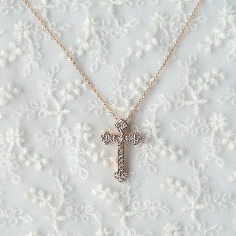 Cross Necklace Cross Charm Necklace Brilliant Cut Stone Etsy