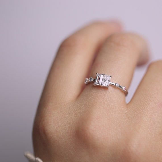 Sterling silver square stone ring multi stone ring dainty Etsy