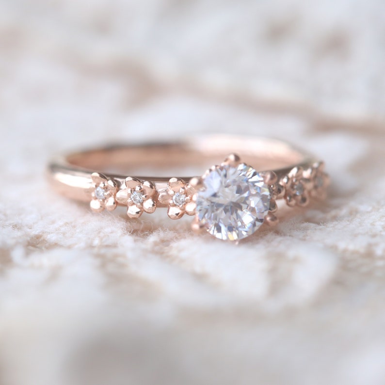 Rose gold flower solitaire ring, engagement ring, promise ring, wedding ring, bridal ring, statement ring, silver ring, gold ring, gift image 3