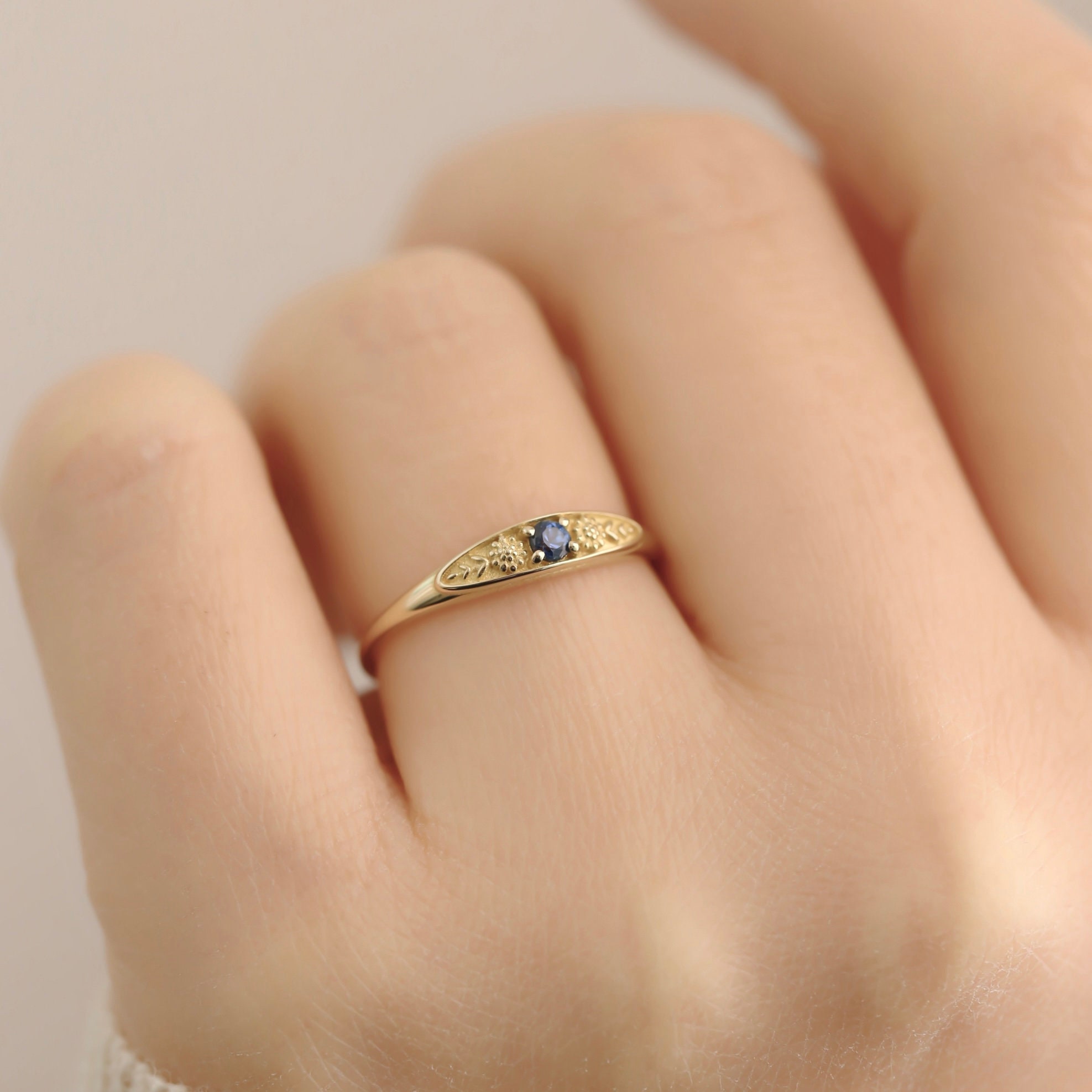 September Birth Ring, Birthstone Ring, Birthflower Ring, Gemstone Ring ...