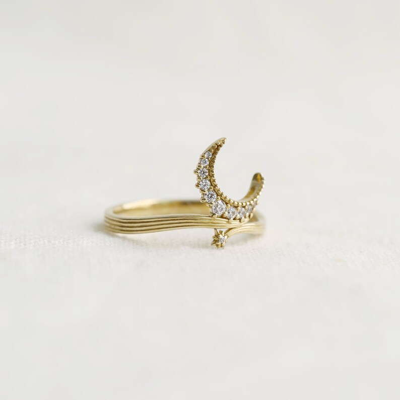 Moon dance ring, statement ring, crescent ring, moon jewelry, gold ring, diamond ring Bild 6