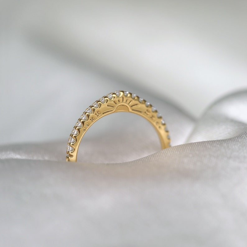 Sunrise half eternity ring, diamond ring, simple ring, stackable ring, silver ring, solid gold ring, wedding band, gift for her, sun ring image 2