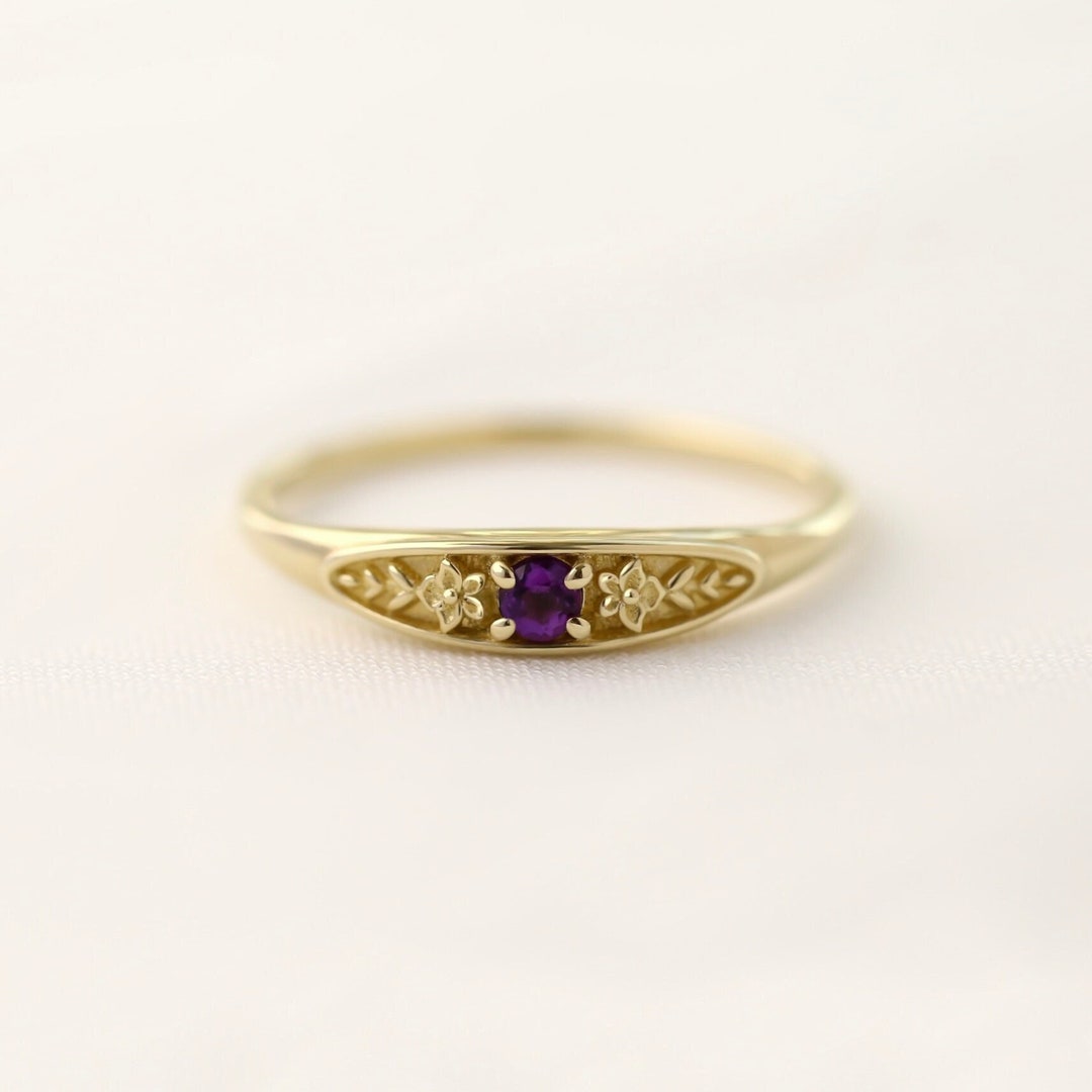 February Birth Ring, Birthstone Ring, Amethyst Ring, Gold Ring ...