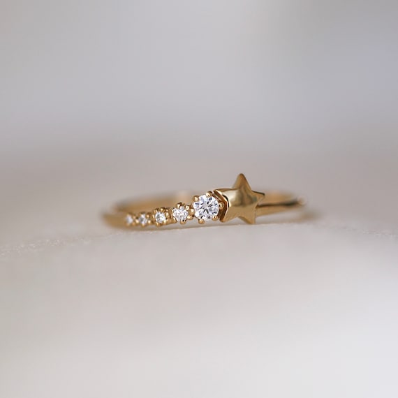 14k Solid Gold Mini Star Ring Tiny Star Stacking Ring 