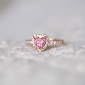 Heart solitaire ring, halo heart ring, rosegold ring, engagement ring, promise ring, heart ring, pink heart ring, proposal ring, silver ring image 3