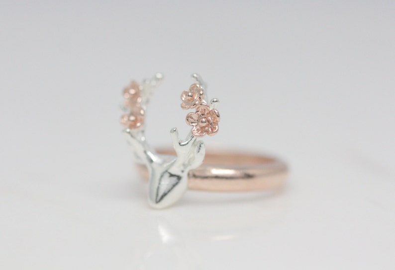 Flower deer ring, rose gold deer ring, antler ring, flower ring, animal ring, rose gold jewelry, silver ring, gift for her, bridesmaid gift image 4